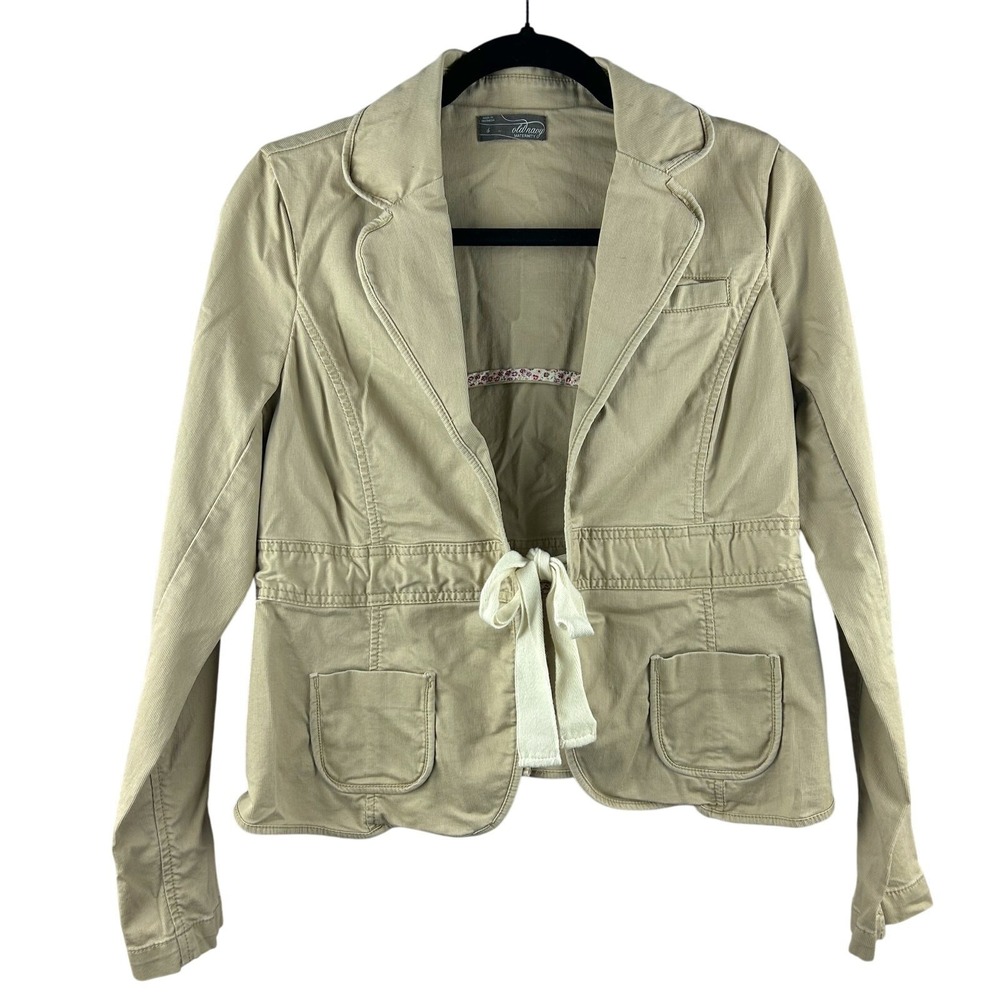 Old Navy Maternity Beige Twill Tie Front Blazer Jacket Size S Cotton Blend